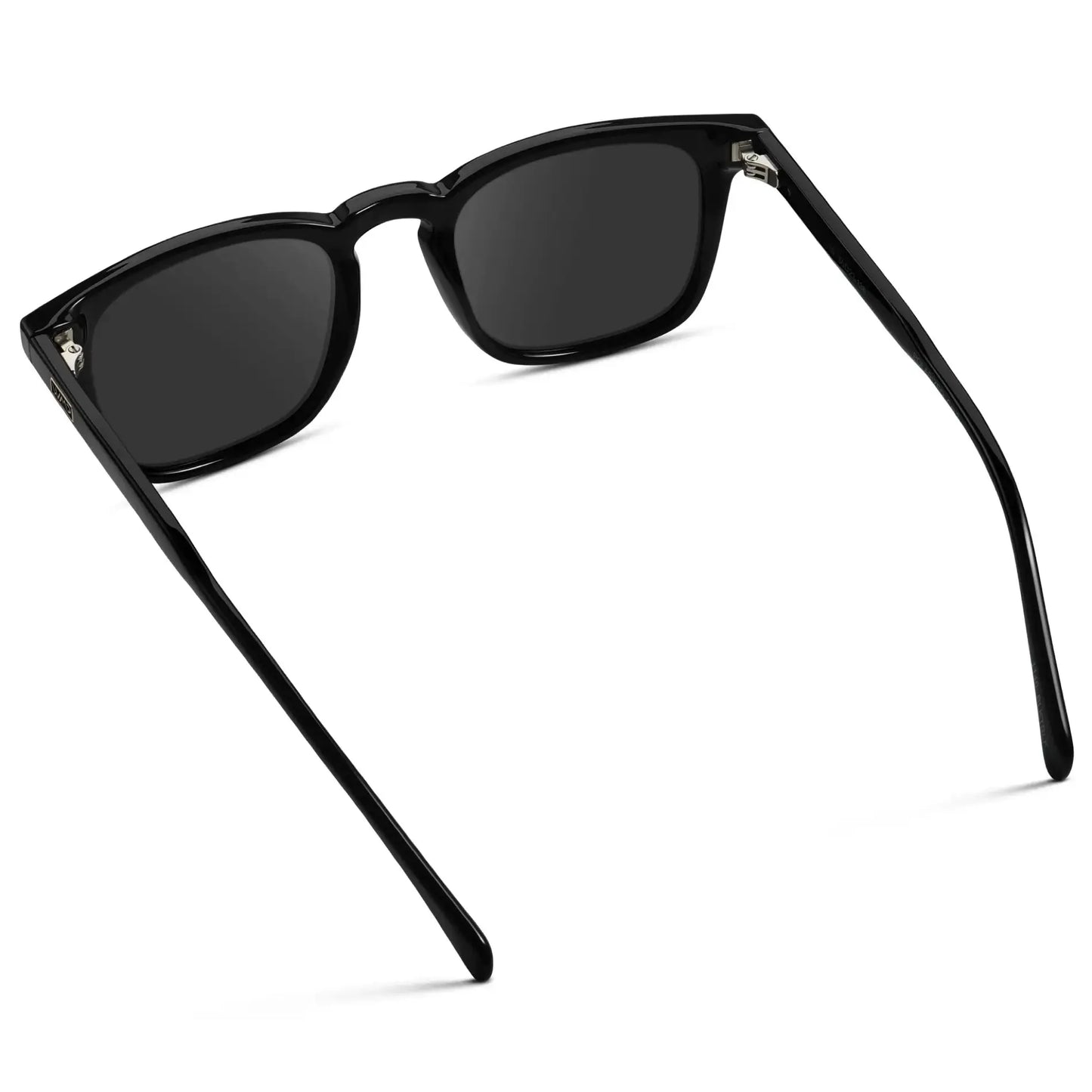 Black / Grey || Back view of Men's Rectangular Prescription Sunglasses with Black Frame and Grey Lenses on a white background