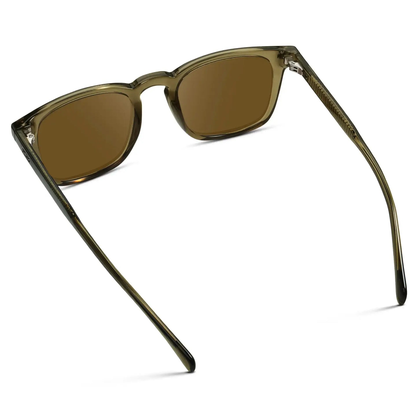 Khaki Green / Amber || Back view of Men's Rectangular Prescription Sunglasses with Khaki Green Frame and Amber Lenses on a white background
