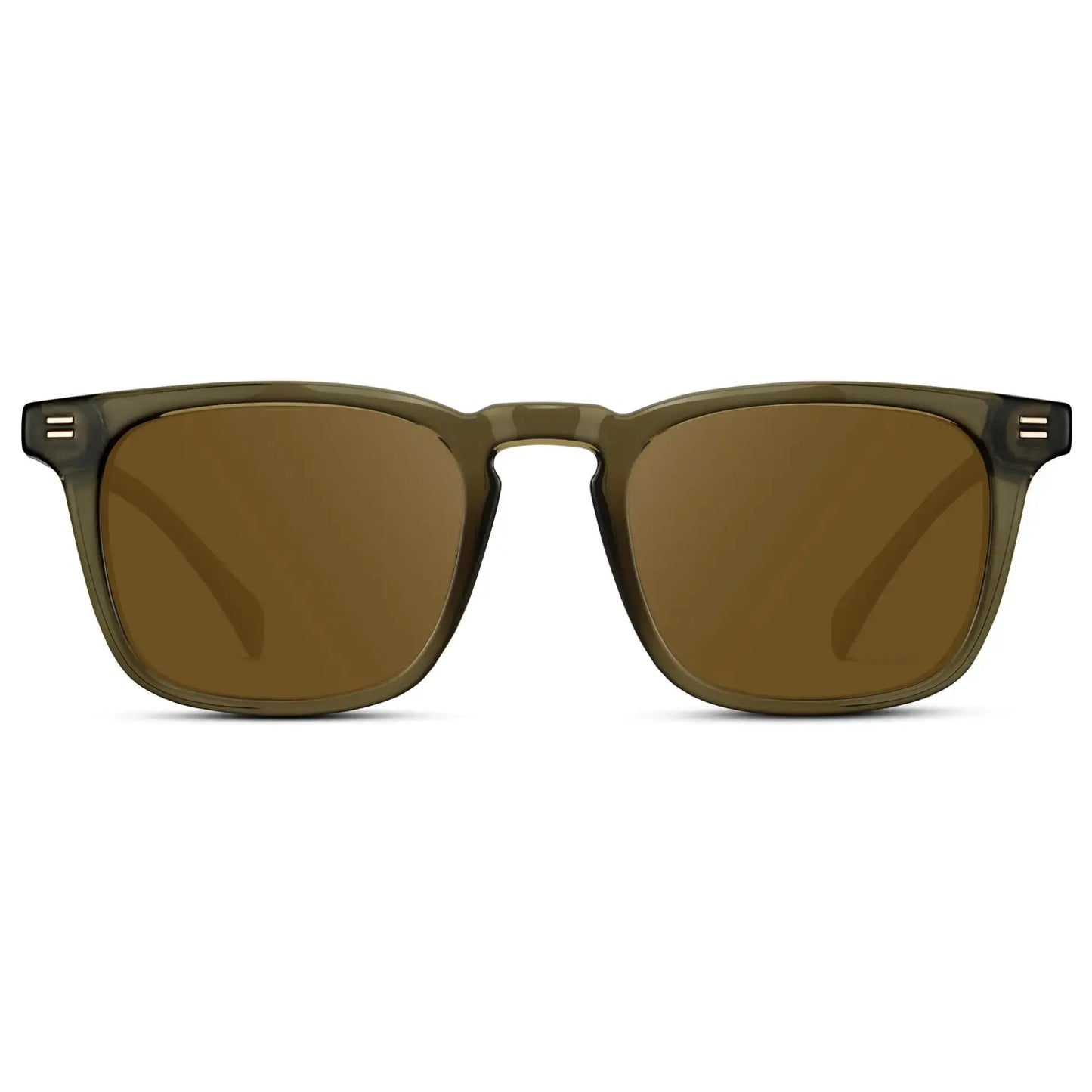 Khaki Green / Amber || Men's Rectangular Prescription Sunglasses with Khaki Green Frame and Amber Lenses on a white background