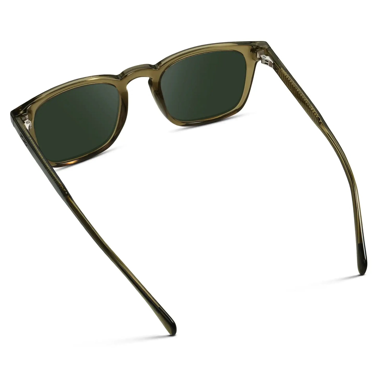 Khaki Green / G15 || Back view of Men's Rectangular Prescription Sunglasses with Khaki Green Frame and Green Lenses on a white background