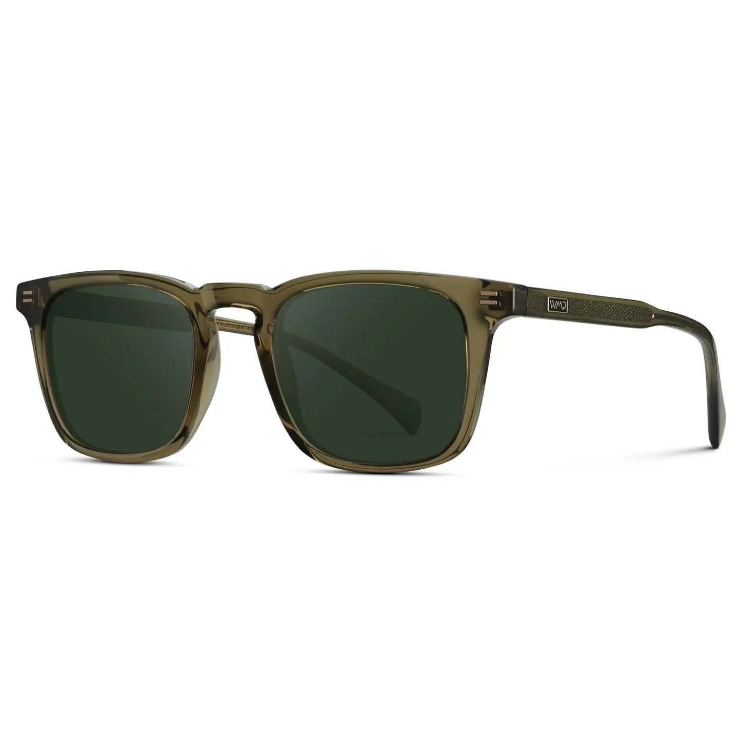 Khaki Green / G15 || Side view of Men's Rectangular Prescription Sunglasses with Khaki Green Frame and Green Lenses on a white background