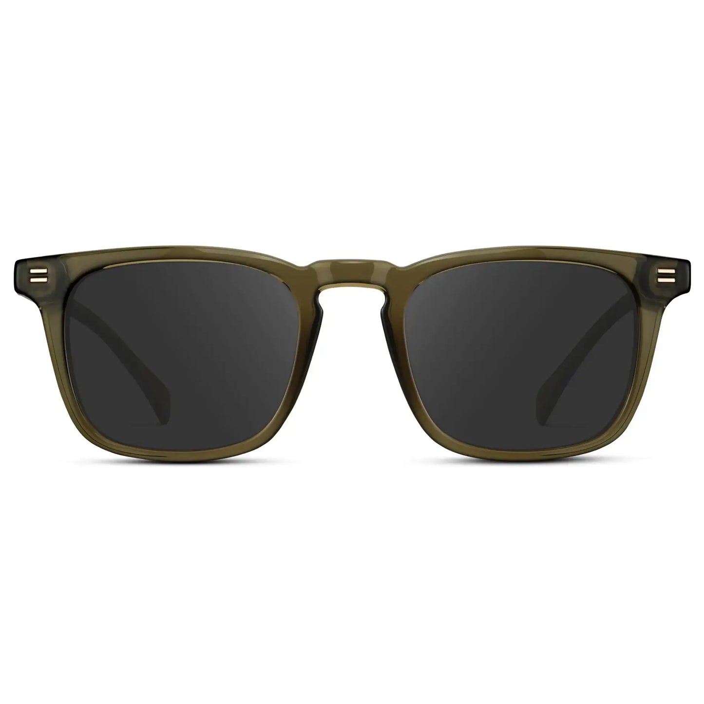 Khaki Green / Grey || Men's Rectangular Prescription Sunglasses with Khaki Green Frame and Grey Lenses on a white background
