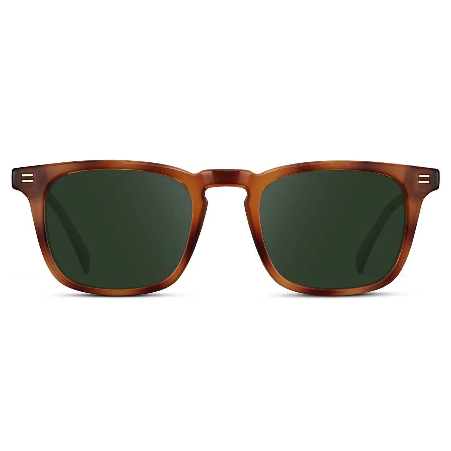 Honey Tortoise / G15 || Men's Rectangular Prescription Sunglasses with Honey Tortoise Frame and Green Lenses on a white background
