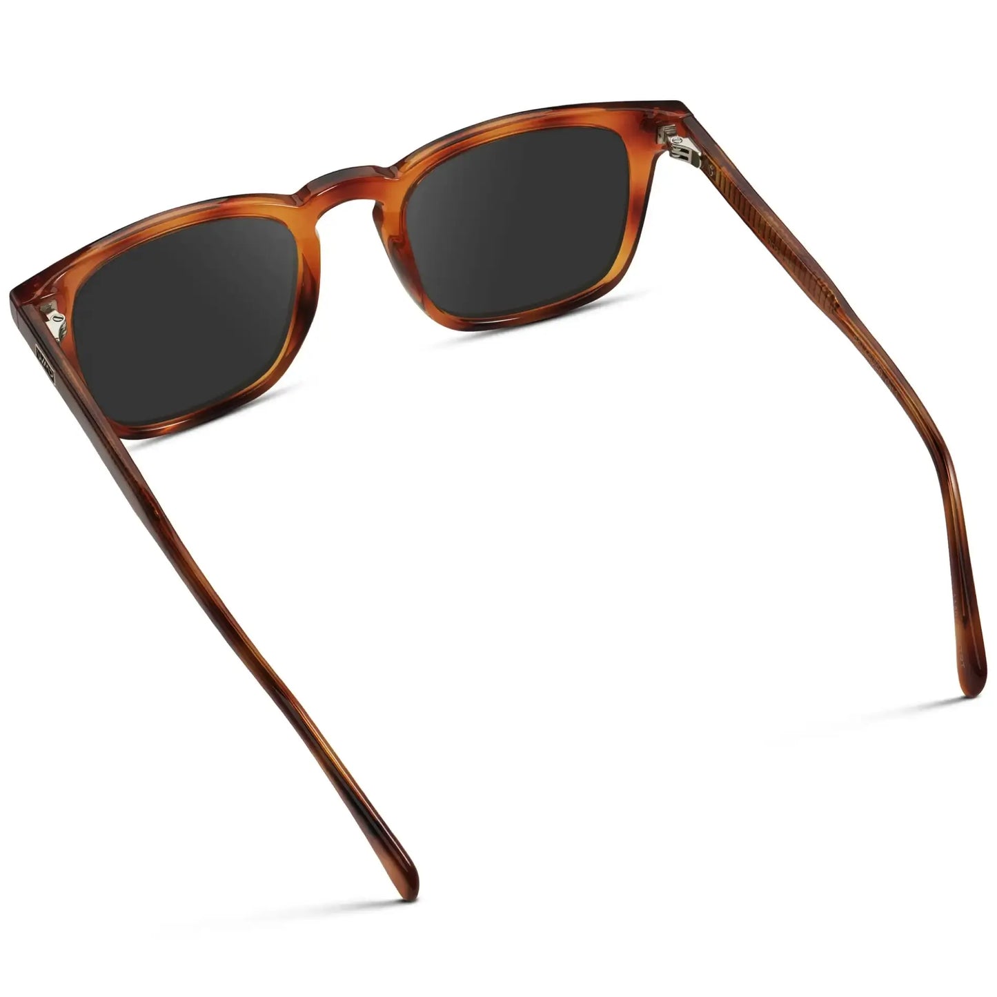 Honey Tortoise / Grey || Back view of Men's Rectangular Prescription Sunglasses with Honey Tortoise Frame and Grey Lenses on a white background
