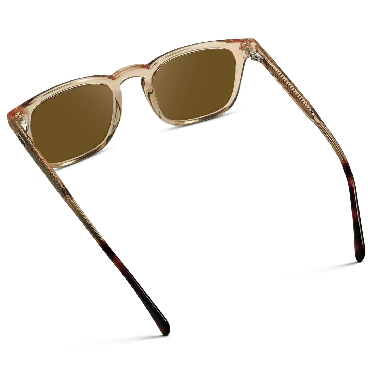 Sand Brown / Amber || Back view of Men's Rectangular Prescription Sunglasses with Sand Brown Frame and Amber Lenses on a white background