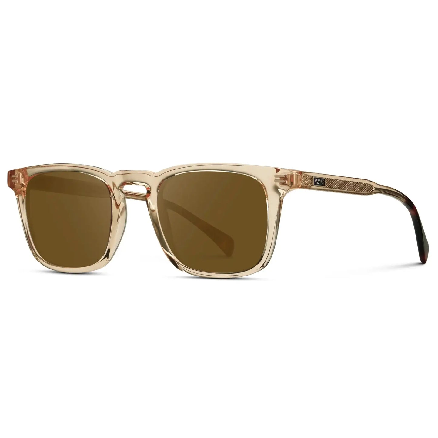 Sand Brown / Amber || Side view of Men's Rectangular Prescription Sunglasses with Sand Brown Frame and Amber Lenses on a white background