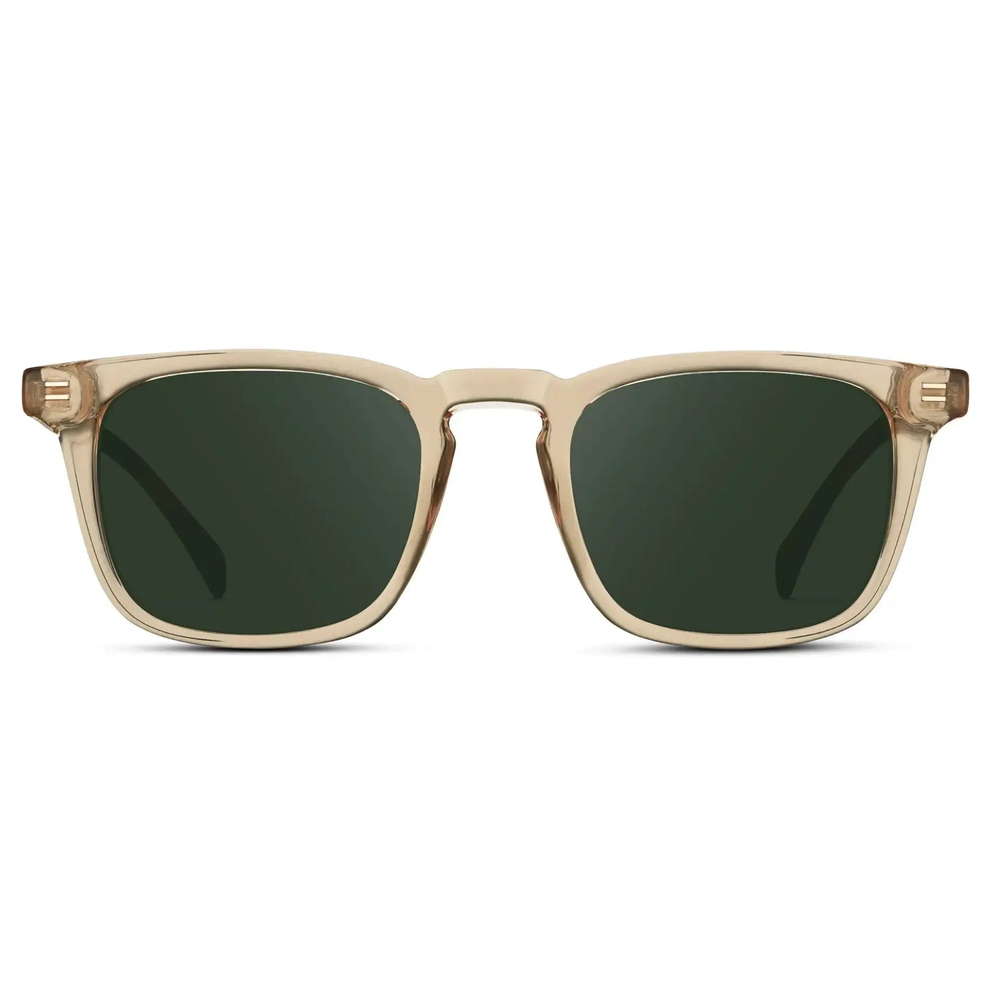 Sand Brown / G15 || Men's Rectangular Prescription Sunglasses with Sand Brown Frame and Green Lenses on a white background