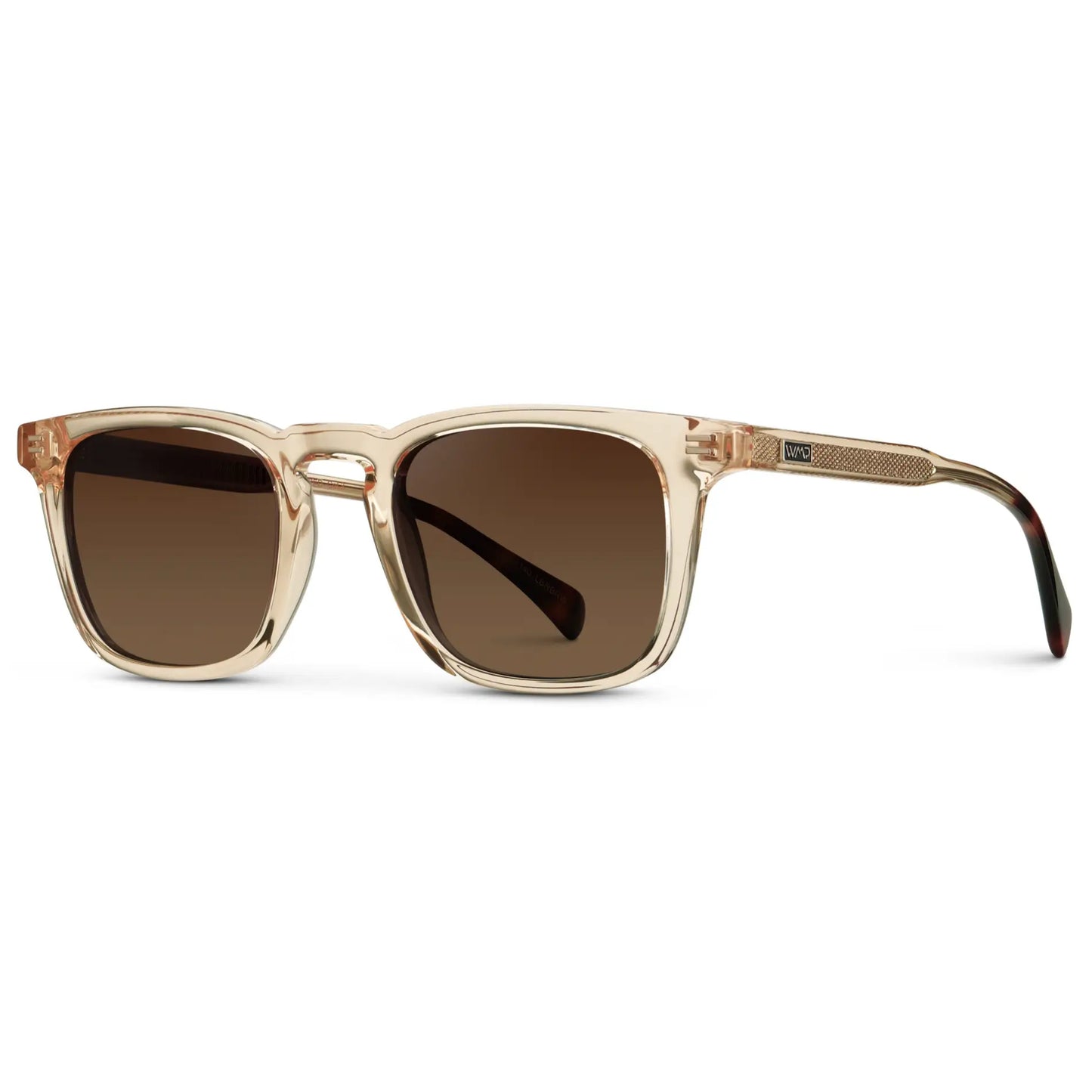 Sand Brown / Brown Gold Gradient Lens || Men's Rectangular Polarized Sunglasses with Sand Brown Frame and Brown Gold Gradient Lenses on a white background
