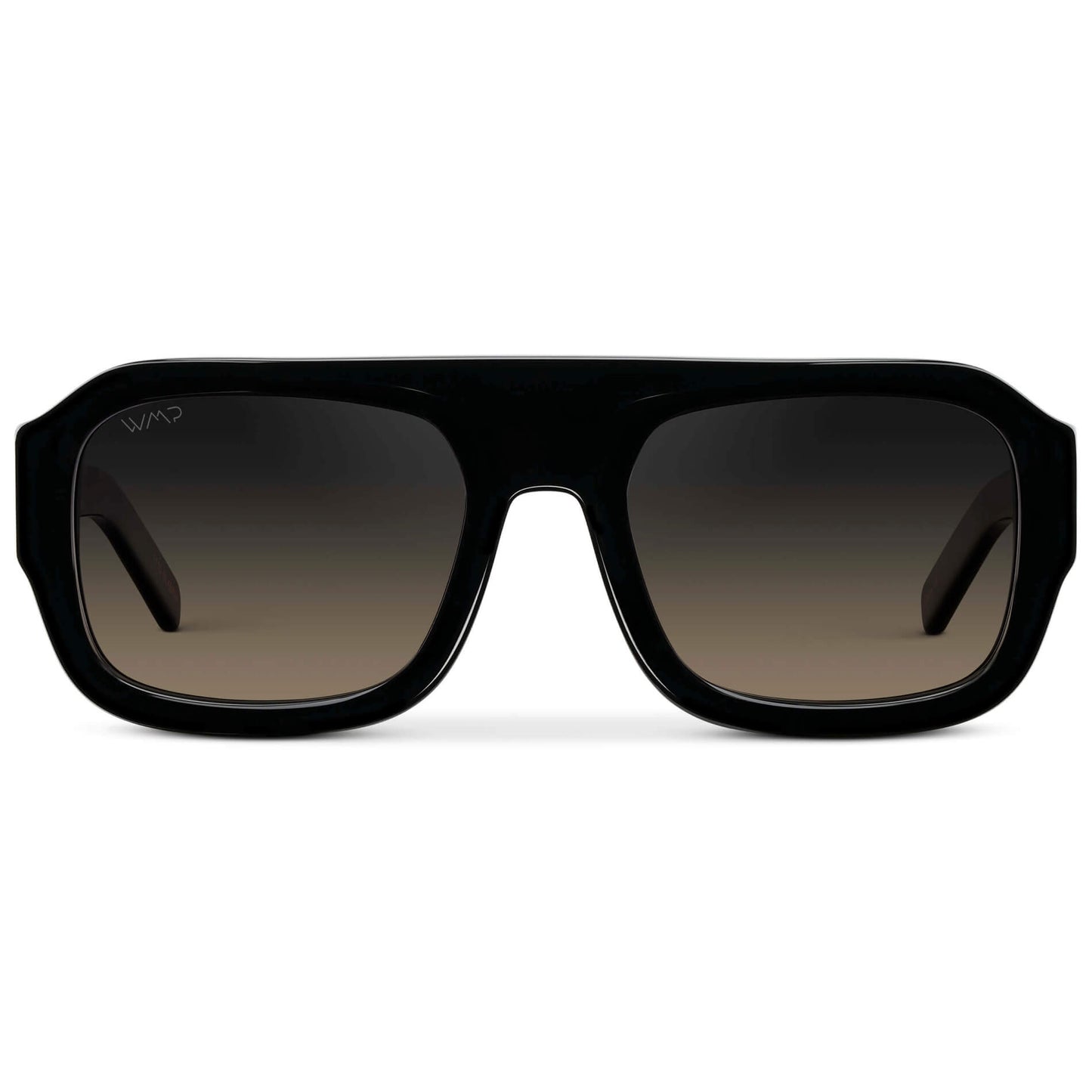 Black / Grey Brown Gradient Lens || Women's Chunky Rectangular Sunglasses with Black Acetate Frame and Grey Brown Gradient Polarized Lens