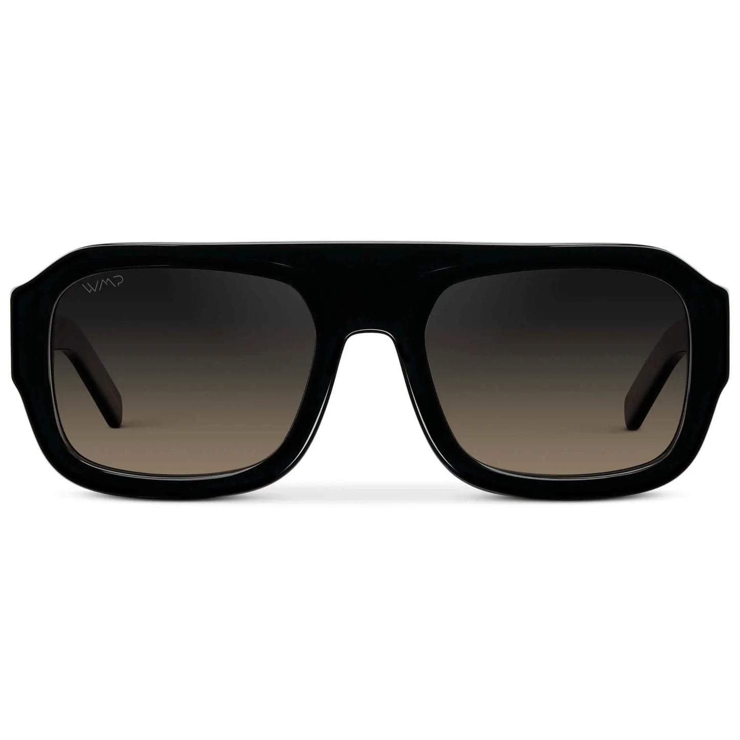 Black / Grey Brown Gradient Lens || Women's Chunky Rectangular Sunglasses with Black Acetate Frame and Grey Brown Gradient Polarized Lens