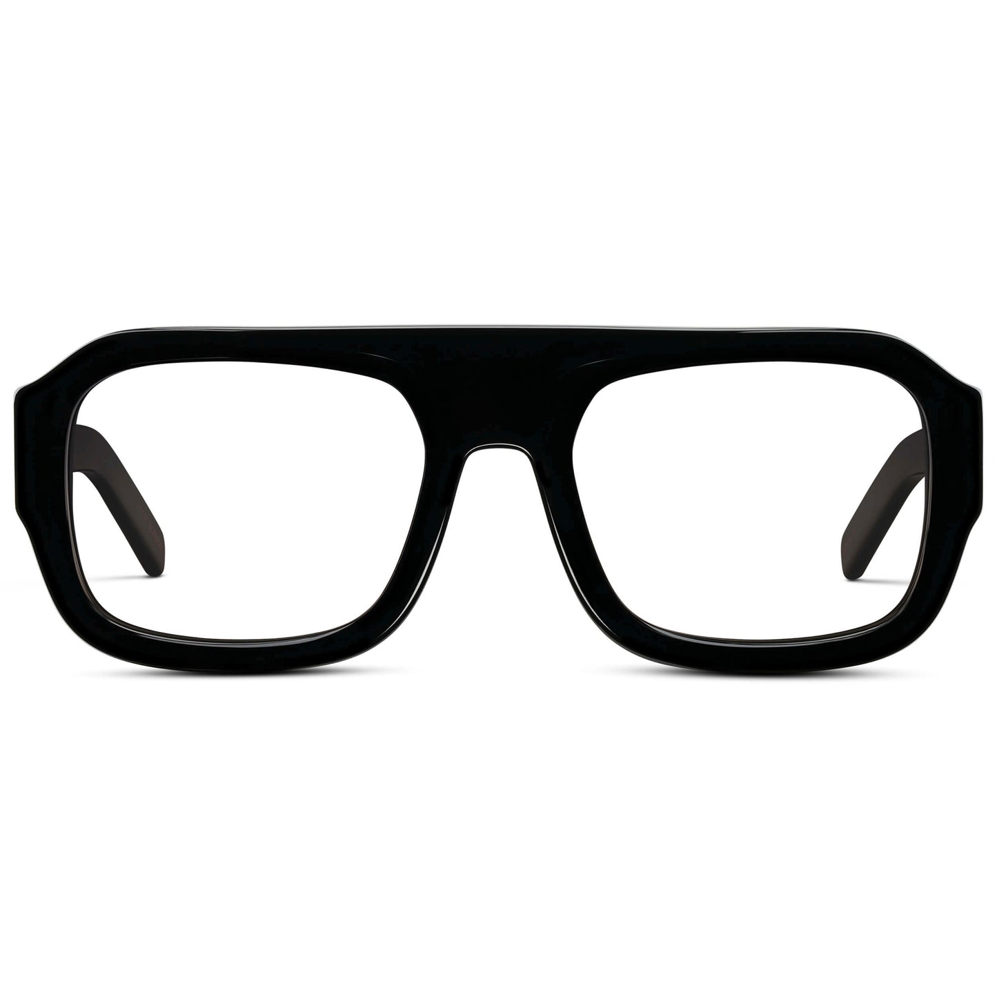 Black || Women's Chunky Rectangular Eyeglasses with Black Acetate Frame and Clear Prescription Lens