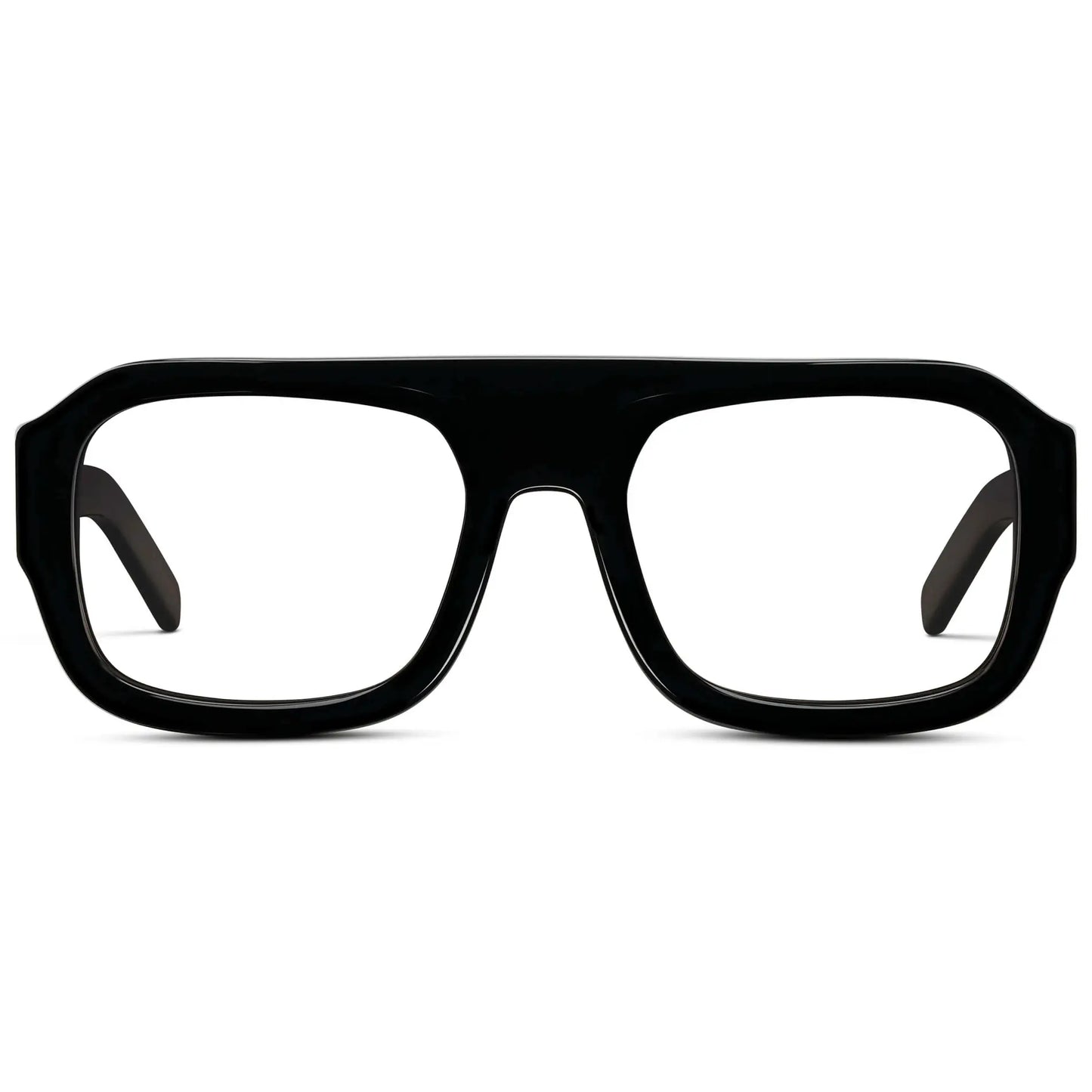 Black || Women's Chunky Rectangular Eyeglasses with Black Acetate Frame and Clear Prescription Lens on a white background