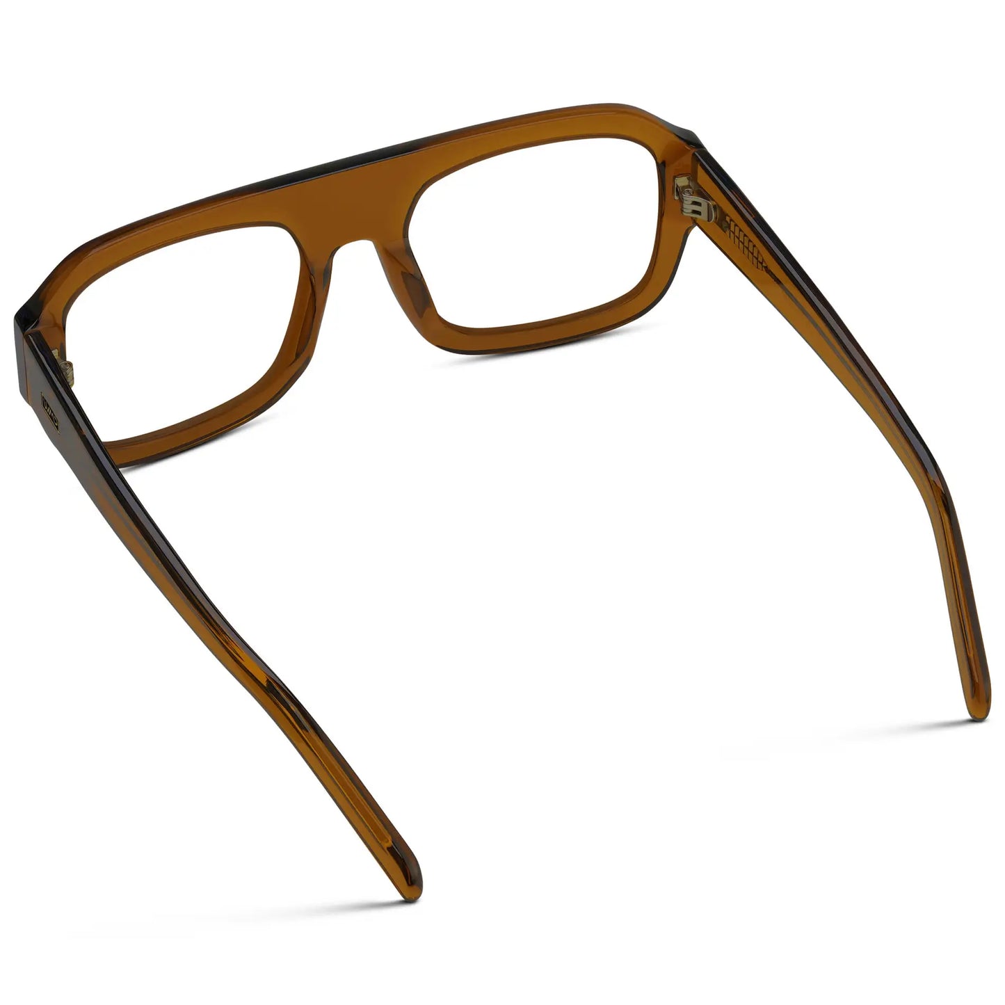 Caramel Brown || Back view of Women's Chunky Rectangular Eyeglasses with Caramel Brown Acetate Frame and Clear Prescription Lens on a white background
