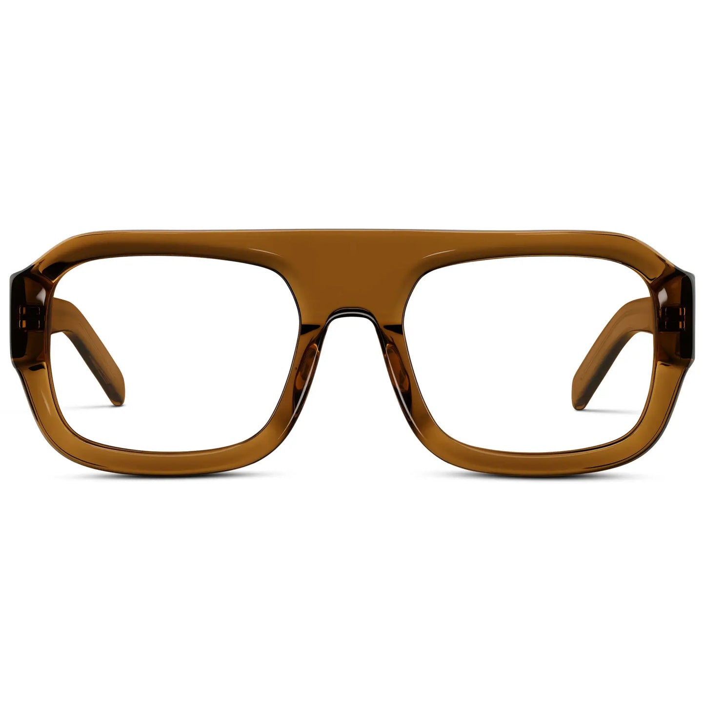 Caramel Brown || Women's Chunky Rectangular Eyeglasses with Caramel Brown Acetate Frame and Clear Prescription Lens on a white background