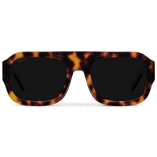 Brown Tortoise / Triple Black Lens || Women's Chunky Rectangular Sunglasses with Brown Tortoise Acetate Frame and Triple Black Polarized Lens