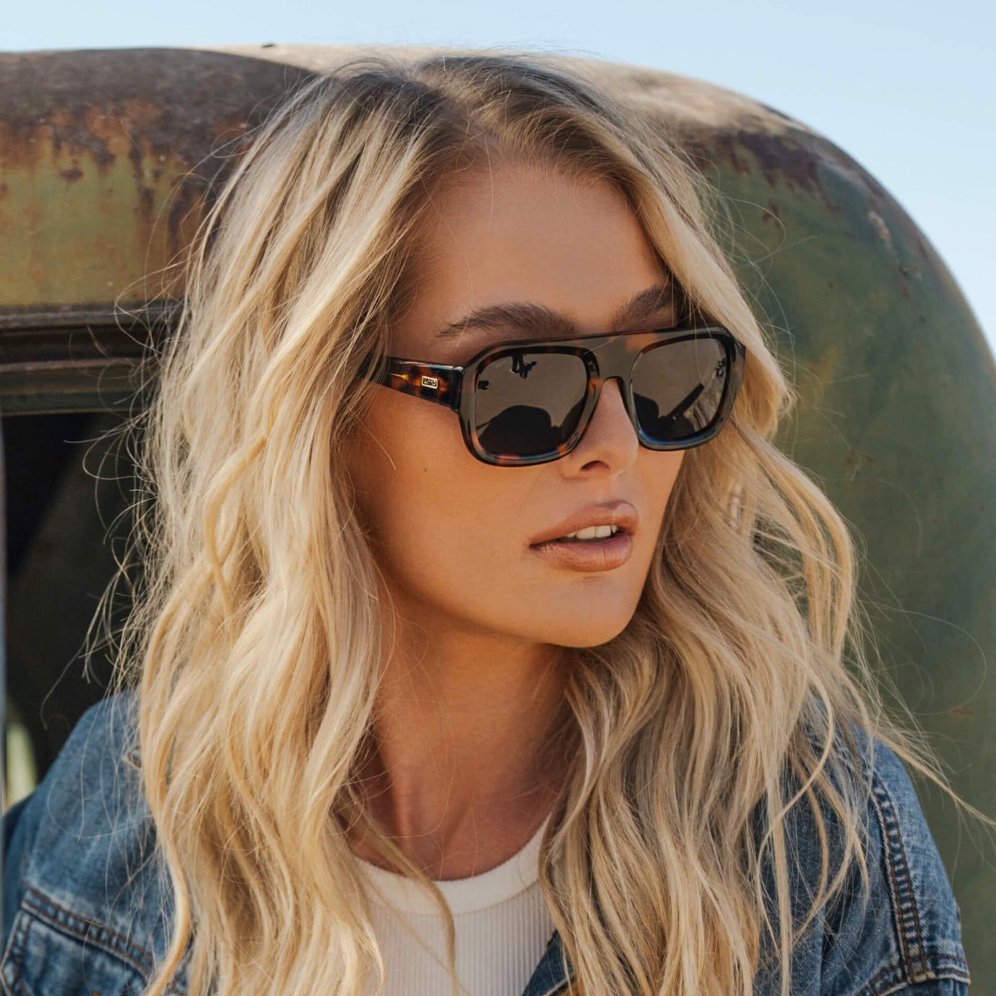 Brown Tortoise / Triple Black Lens || Women's Chunky Rectangular Sunglasses with Brown Tortoise Acetate Frame and Triple Black Polarized Lens