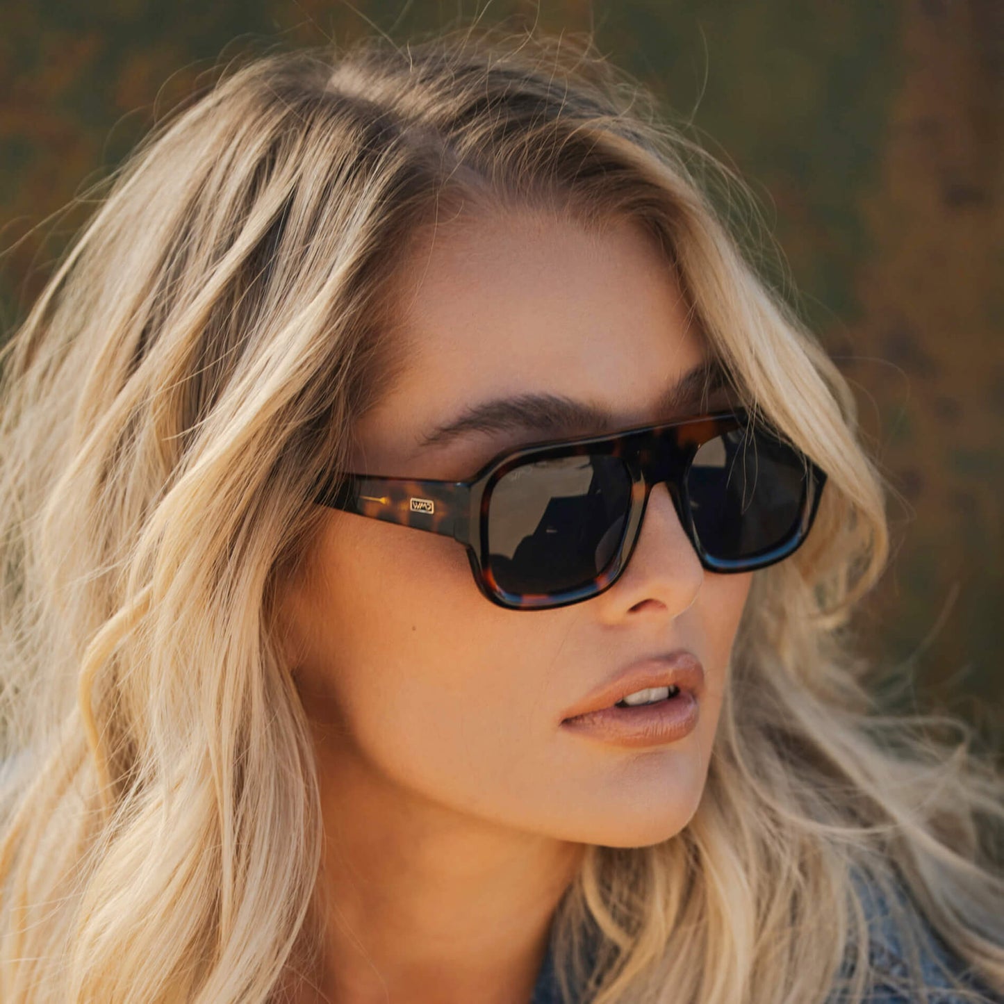 Brown Tortoise / Triple Black Lens || Women's Chunky Rectangular Sunglasses with Brown Tortoise Acetate Frame and Triple Black Polarized Lens