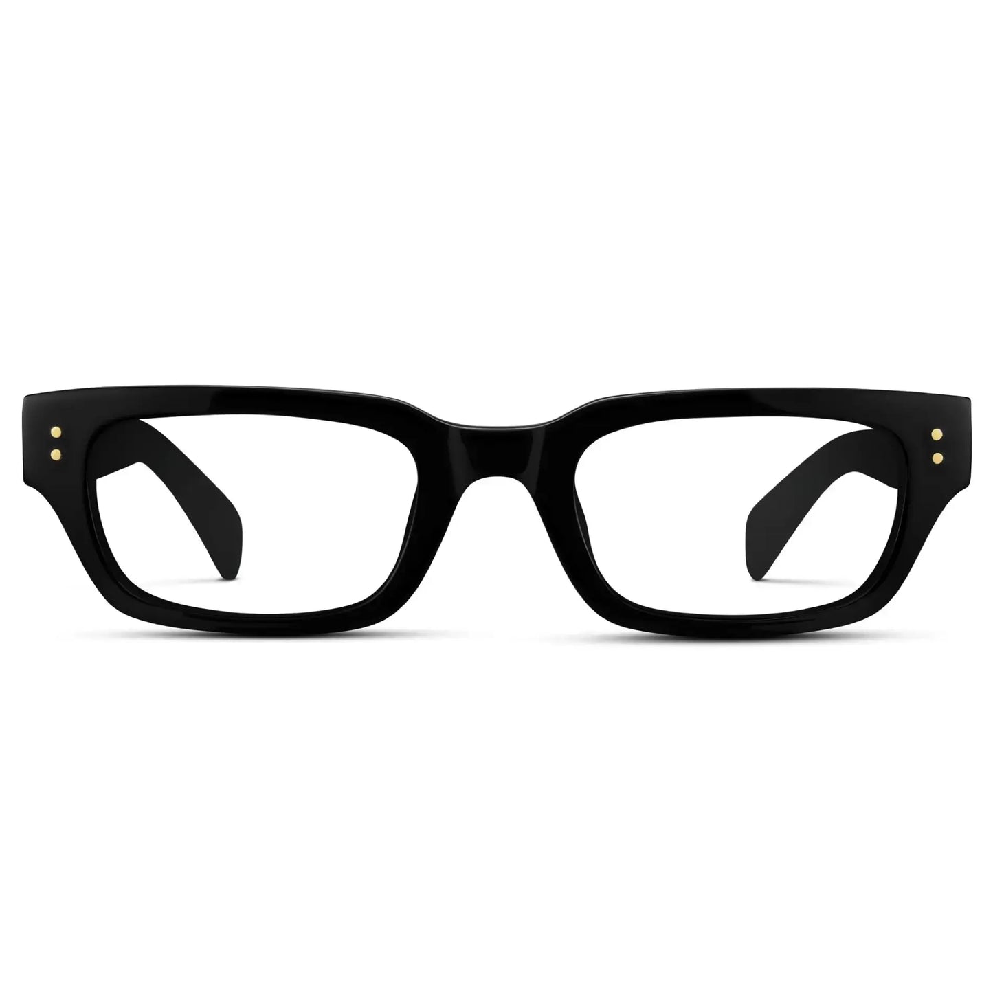 Black || Women's Rectangular Prescription Eyeglasses with Black Frame and Clear Lenses on a white background