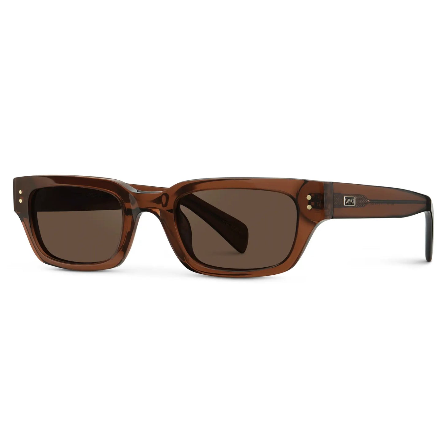 Cocoa Brown / Brown Lens || Side view of Women's Rectangular Polarized Sunglasses with Cocoa Brown Frame and Brown Lenses on a white background