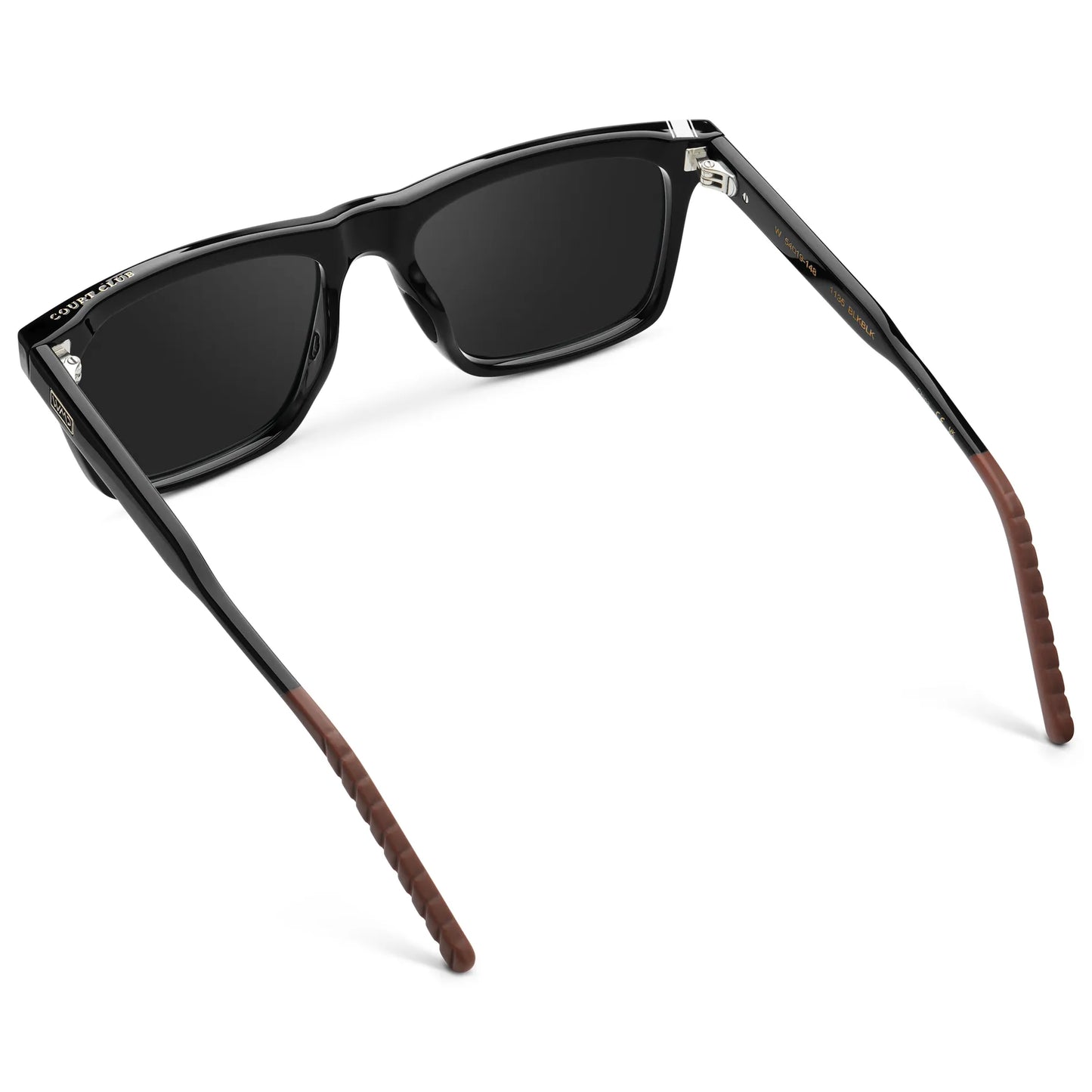 Black / Black Lens || Back view of Men's Classic Rectangular Sunglasses with Black Frame and Black Lens on a white background