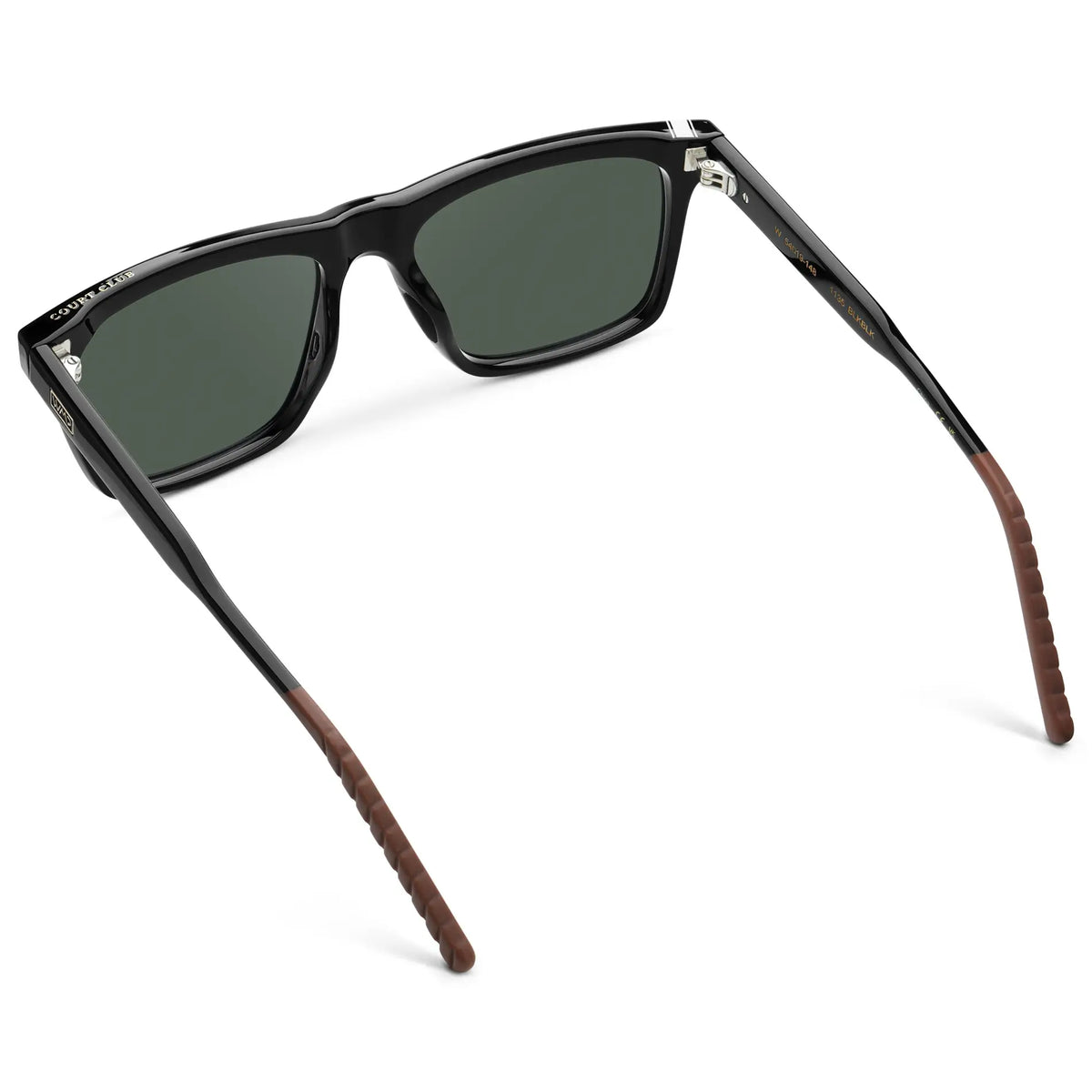 Black / G15 || Back view of Men's Classic Rectangular Prescription Sunglasses with Black Frame and Green Lens on a white background