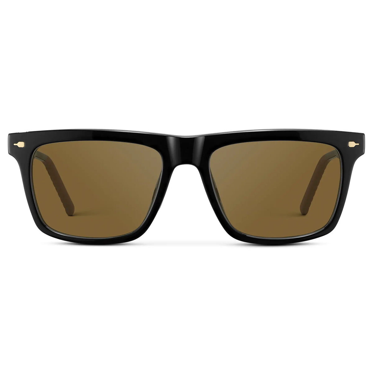 Black / Amber || Men's Classic Rectangular Prescription Sunglasses with Black Frame and Brown Lens on a white background