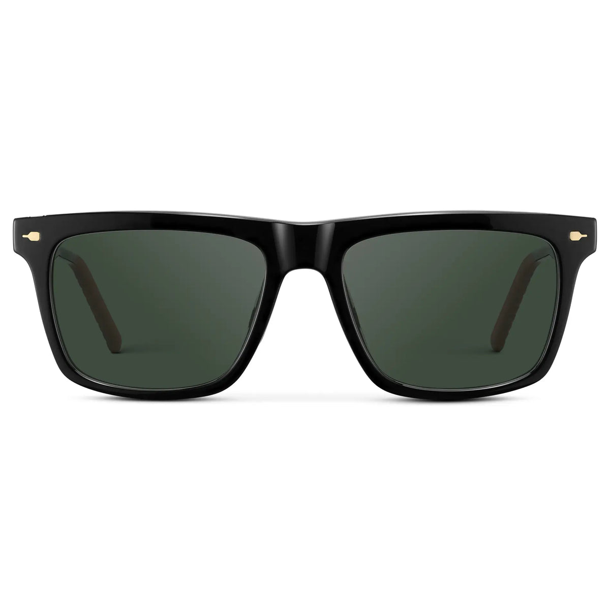 Black / G15 || Men's Classic Rectangular Prescription Sunglasses with Black Frame and Green Lens on a white background