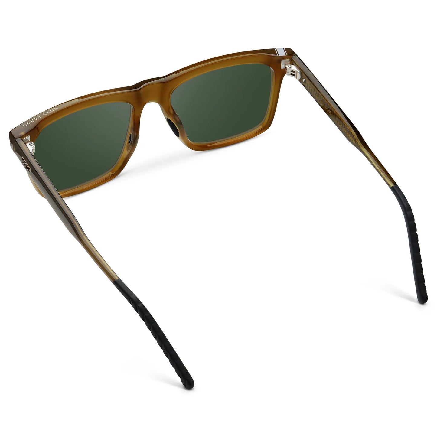 Dune Brown / Smoke Green Lens || Back view of Men's Classic Rectangular Sunglasses with Dune Brown Frame and Smoke Green Lens on a white background