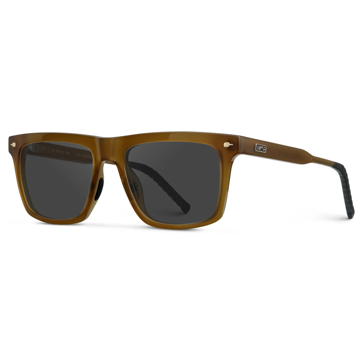 Dune Brown / Grey || Side view of Men's Classic Rectangular Prescription Sunglasses with Dune Brown Frame and Grey Lens on a white background
