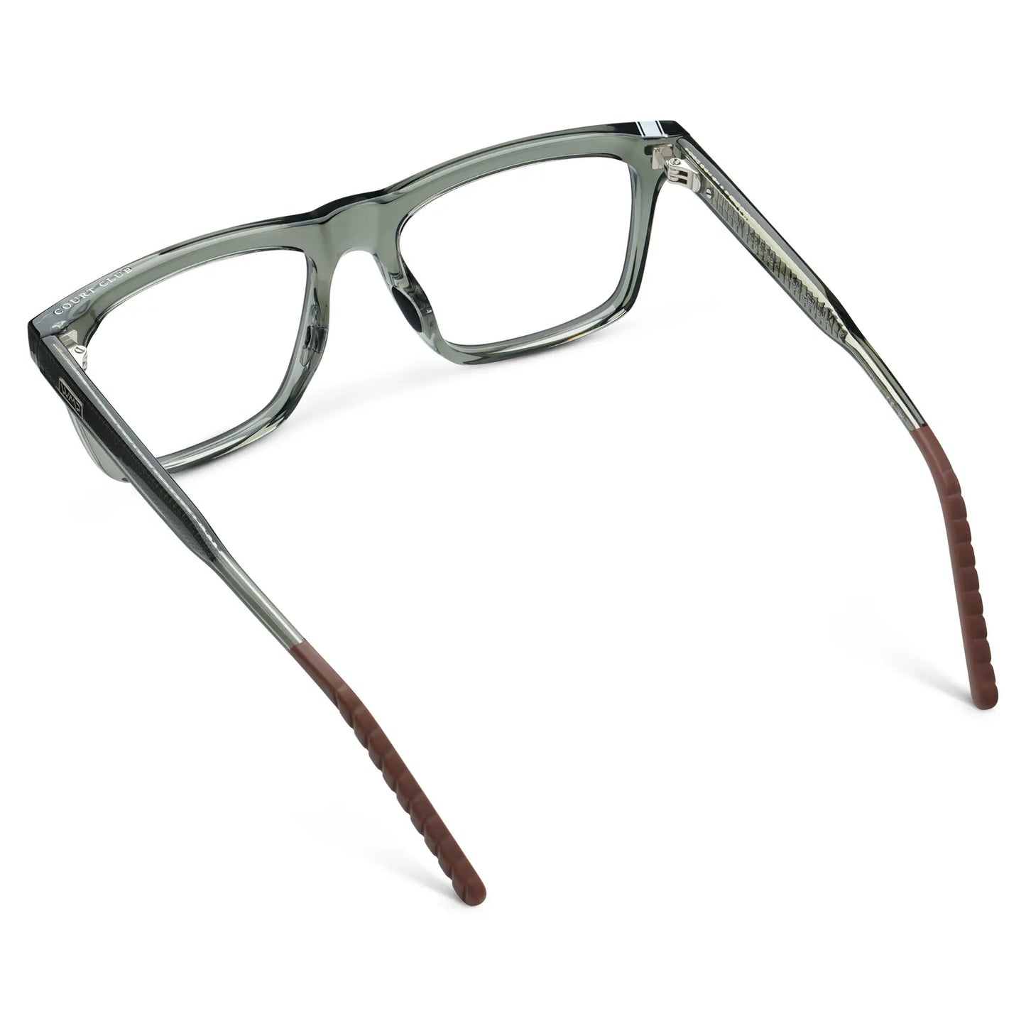 Sage Green || Back view of Men's Classic Rectangular Prescription Eyeglasses with Sage Green Frame and Clear Lens on a white background