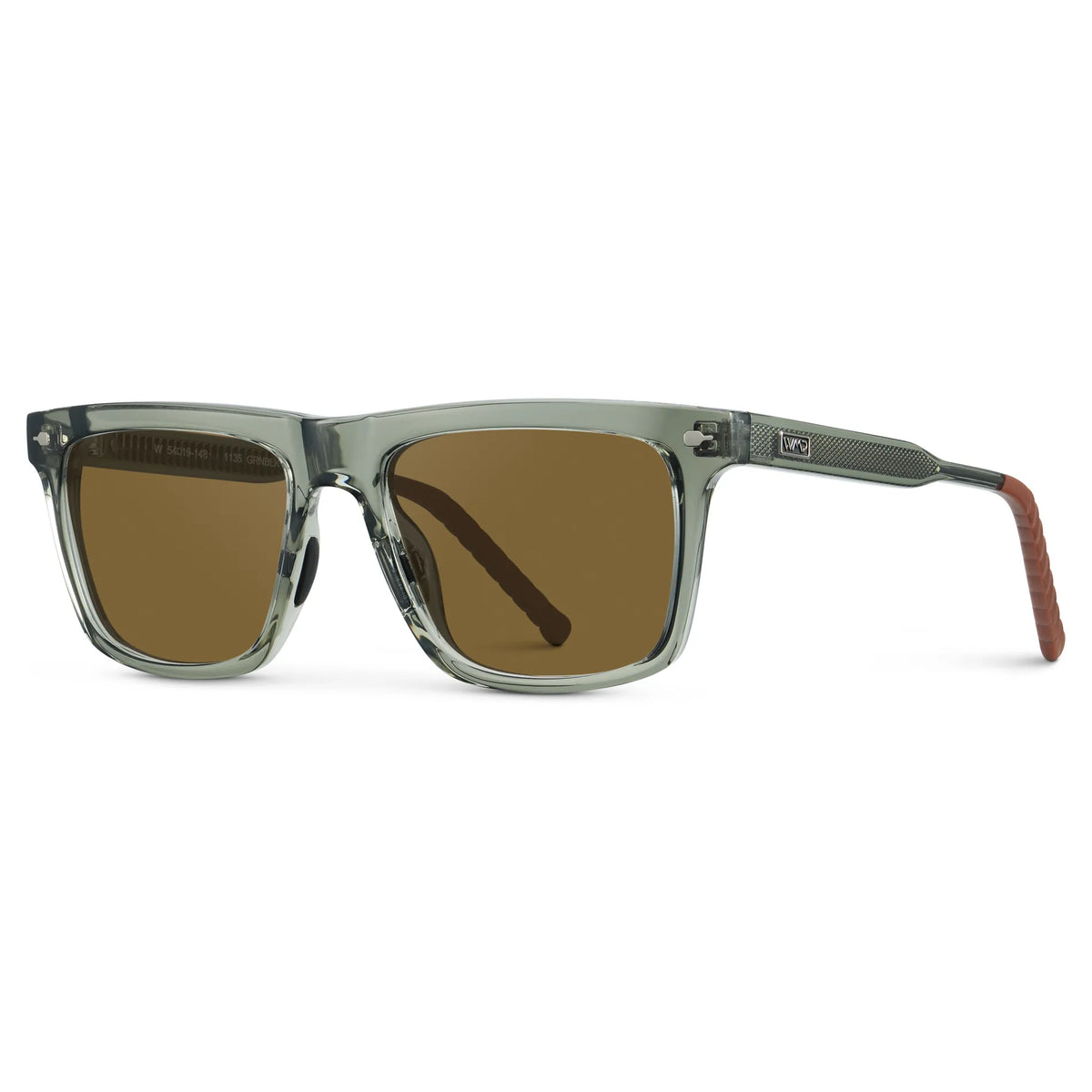 Sage Green / Amber || Side view of Men's Classic Rectangular Prescription Sunglasses with Sage Green Frame and Brown Lens on a white background