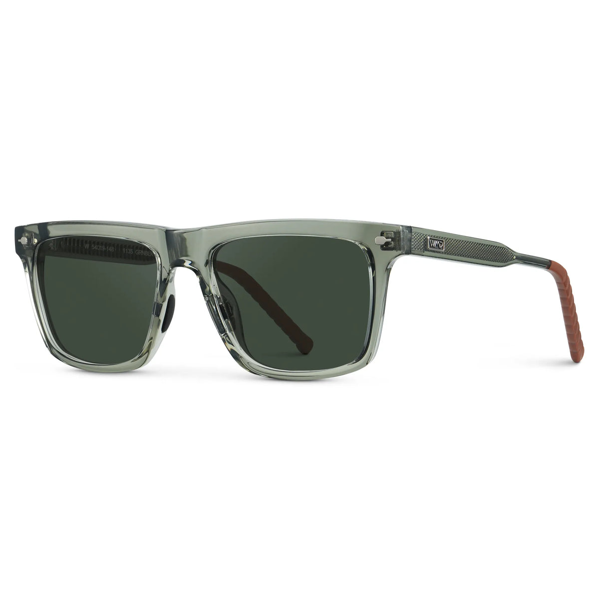 Sage Green / G15 || Side view of Men's Classic Rectangular Prescription Sunglasses with Sage Green Frame and Green Lens on a white background