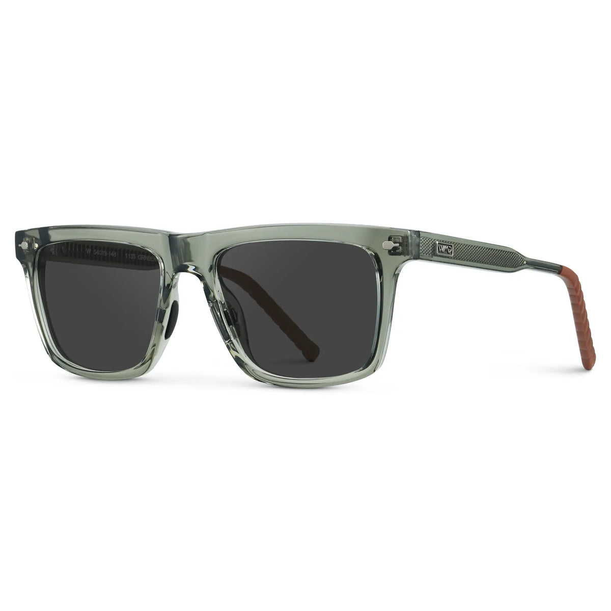 Sage Green / Grey || Side view of Men's Classic Rectangular Prescription Sunglasses with Sage Green Frame and Grey Lens on a white background