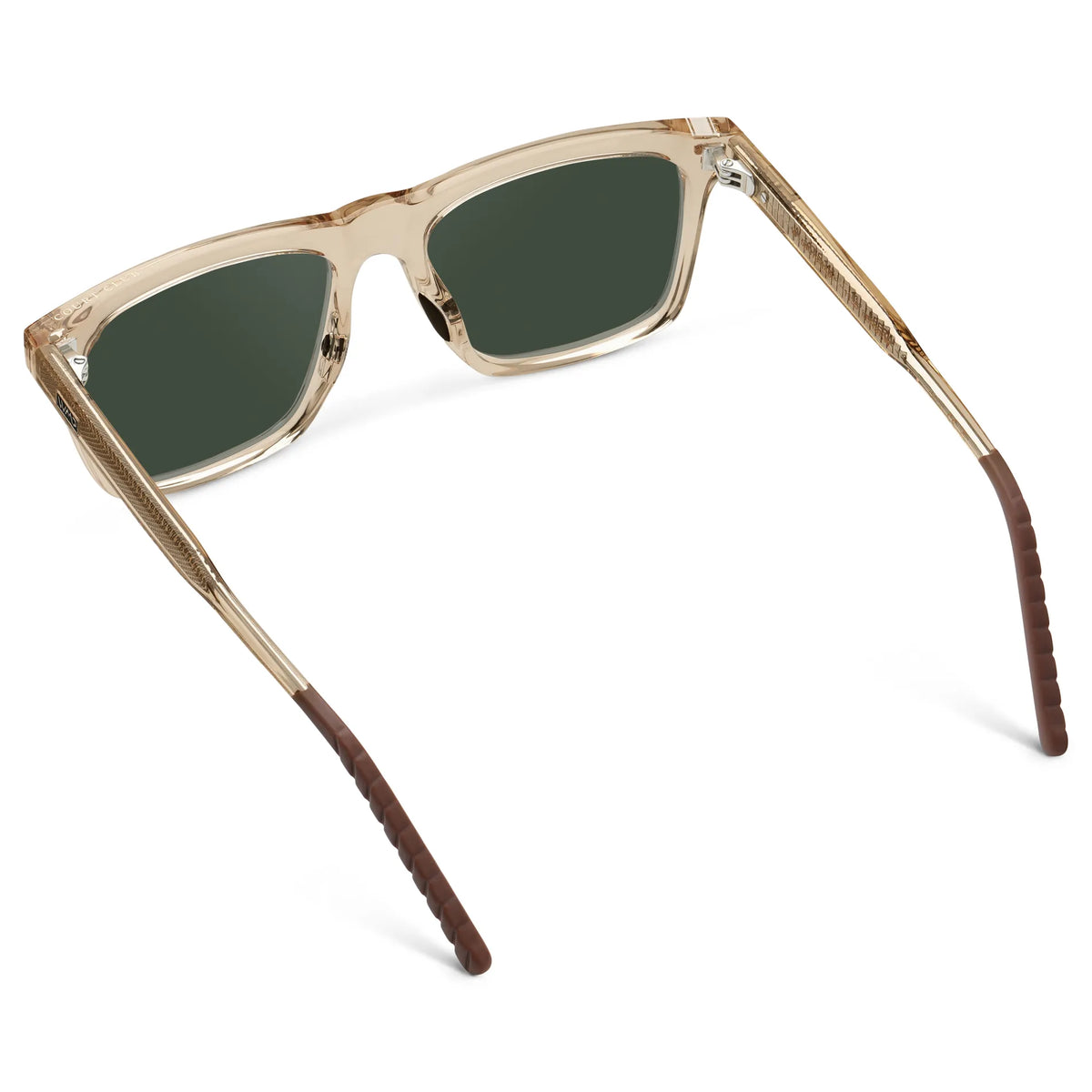 Sand Brown / G15 || Back view of Men's Classic Rectangular Sunglasses with Sand Brown Frame and Green Lens on a white background