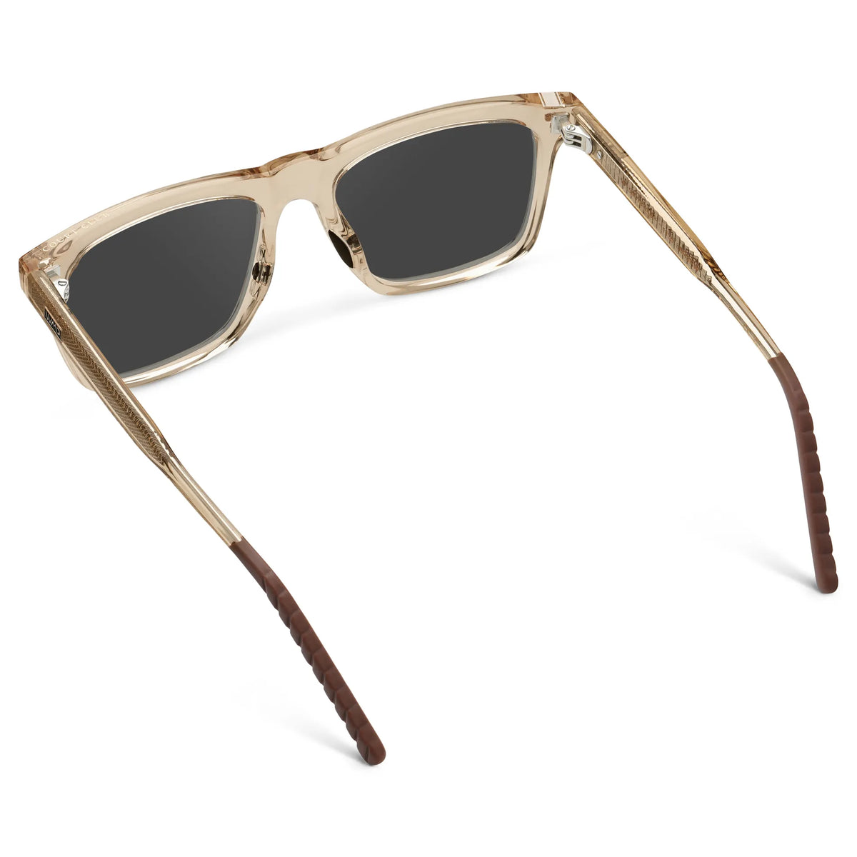 Sand Brown / Grey || Back view of Men's Classic Rectangular Sunglasses with Sand Brown Frame and Grey Lens on a white background