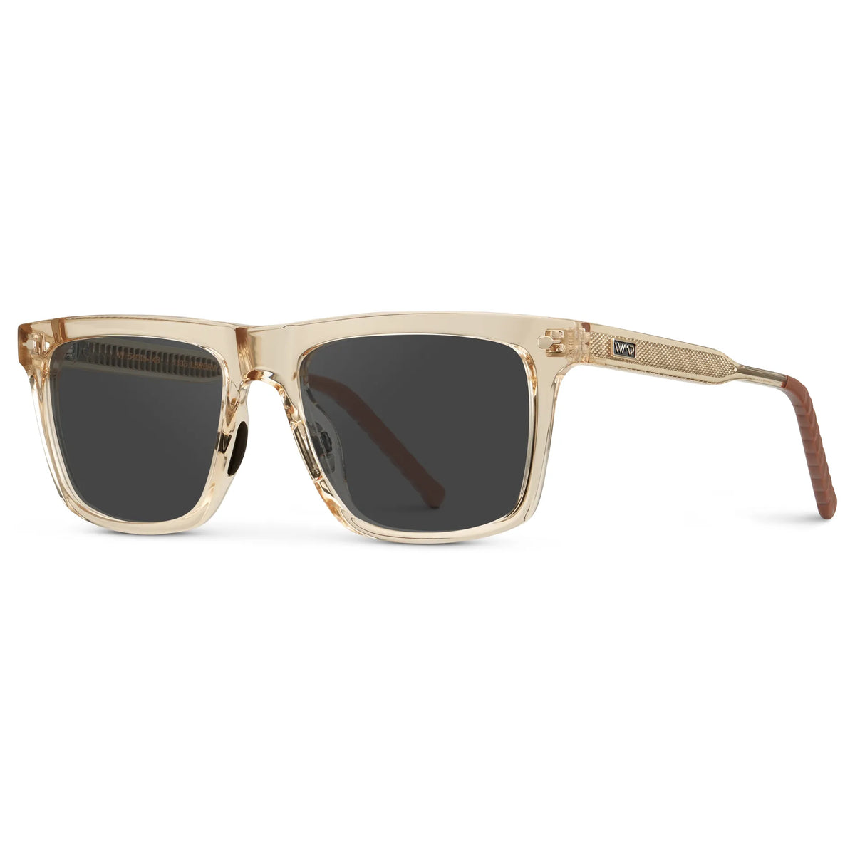 Sand Brown / Grey || Side view of Men's Classic Rectangular Sunglasses with Sand Brown Frame and Grey Lens on a white background
