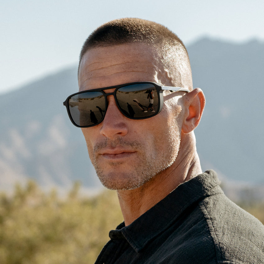 Matte Black || Black Square Aviator Sunglasses with Black Polarized Lenses