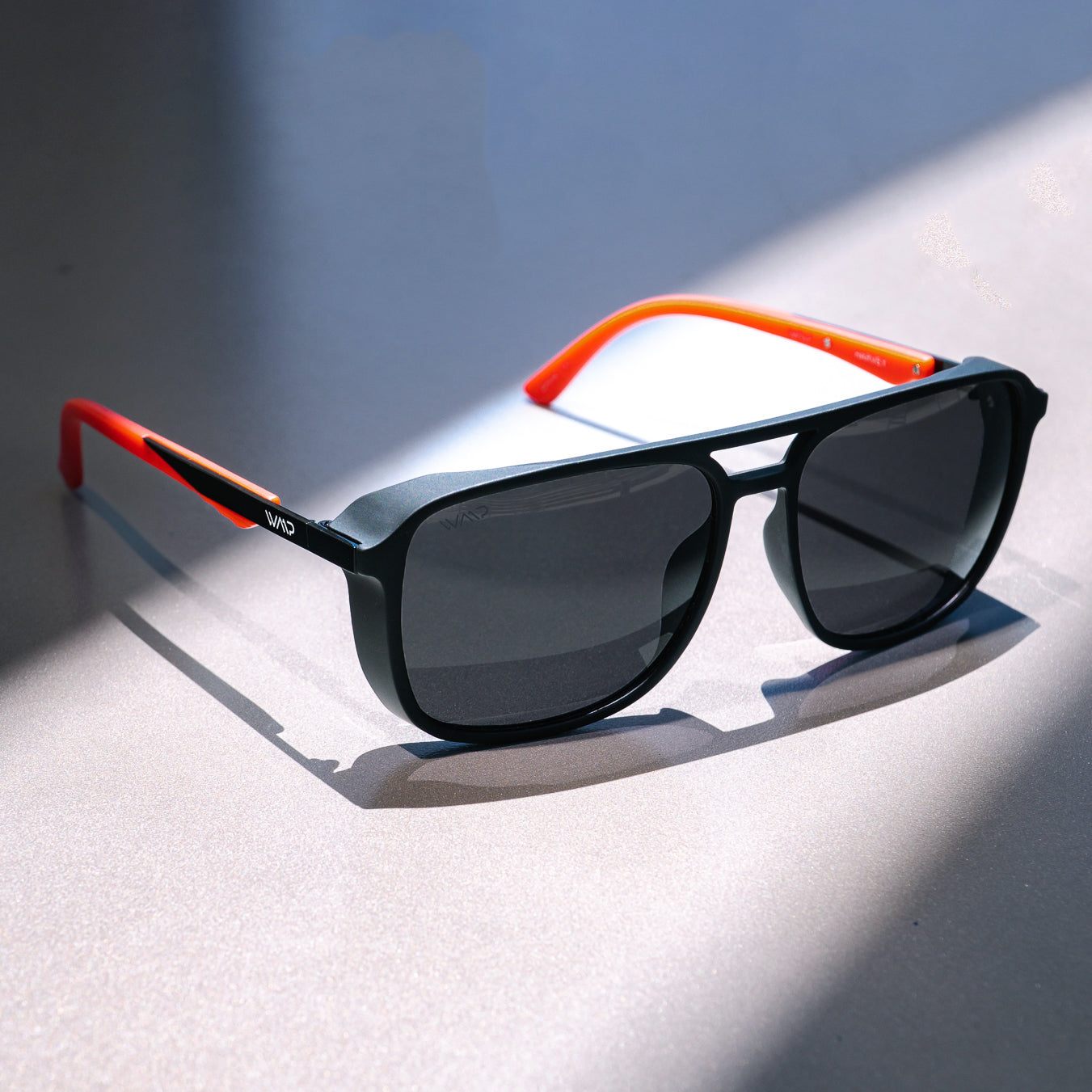 Black Frame/Red Tips || Black Square Aviator Red-Tipped Sunglasses with Black Polarized Lenses
