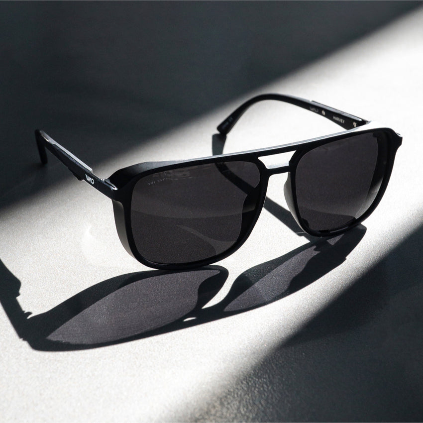 Matte Black || Black Square Aviator Sunglasses with Black Polarized Lenses