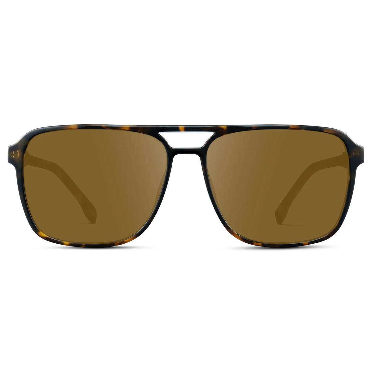 Obsidian Gold Tortoise / Amber || Obsidian Gold Tortoise Square Aviator Prescription Sunglasses with Brown Lenses on a white background