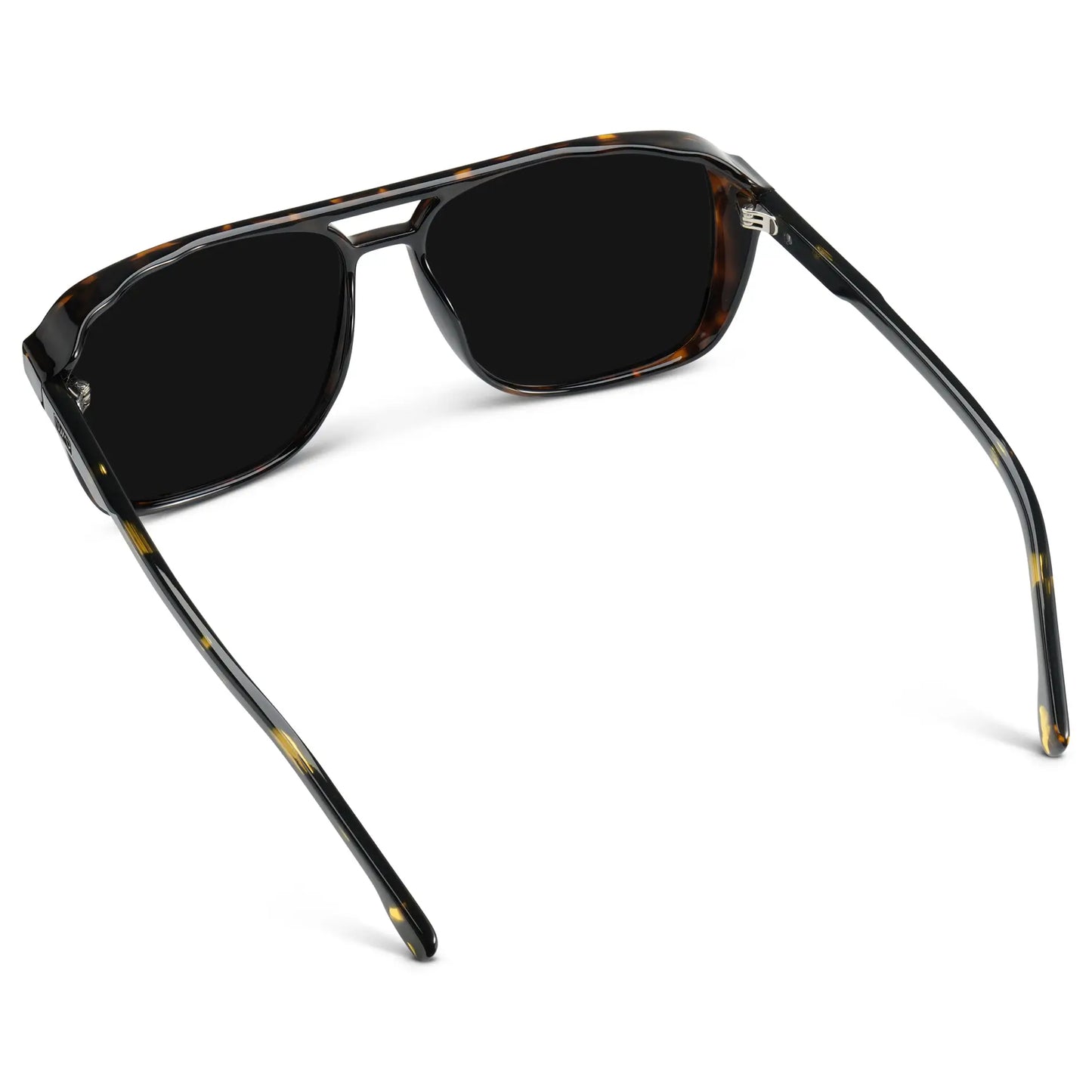 Obsidian Gold Tortoise / Triple Black Lens || Back view of Obsidian Gold Tortoise Square Aviator Sunglasses with Black Polarized Lenses