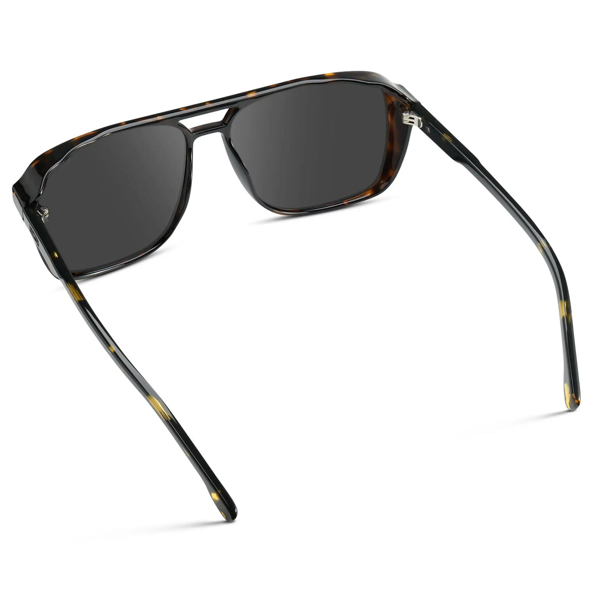 Obsidian Gold Tortoise / Grey || Back view of Obsidian Gold Tortoise Square Aviator Prescription Sunglasses with Grey Lenses on a white background
