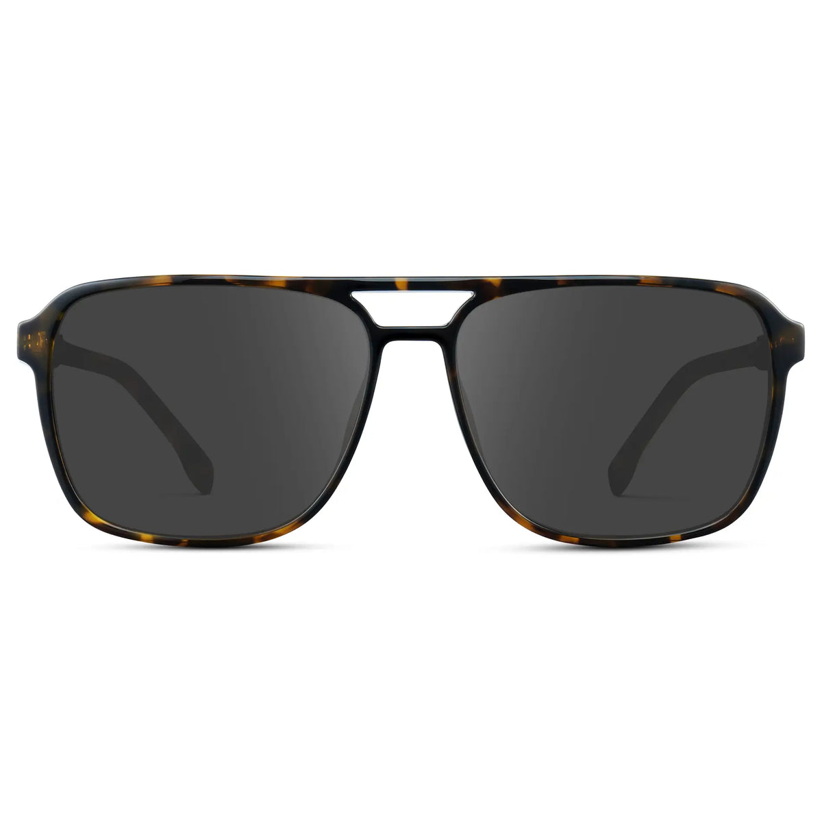 Obsidian Gold Tortoise / Grey || Obsidian Gold Tortoise Square Aviator Prescription Sunglasses with Grey Lenses on a white background