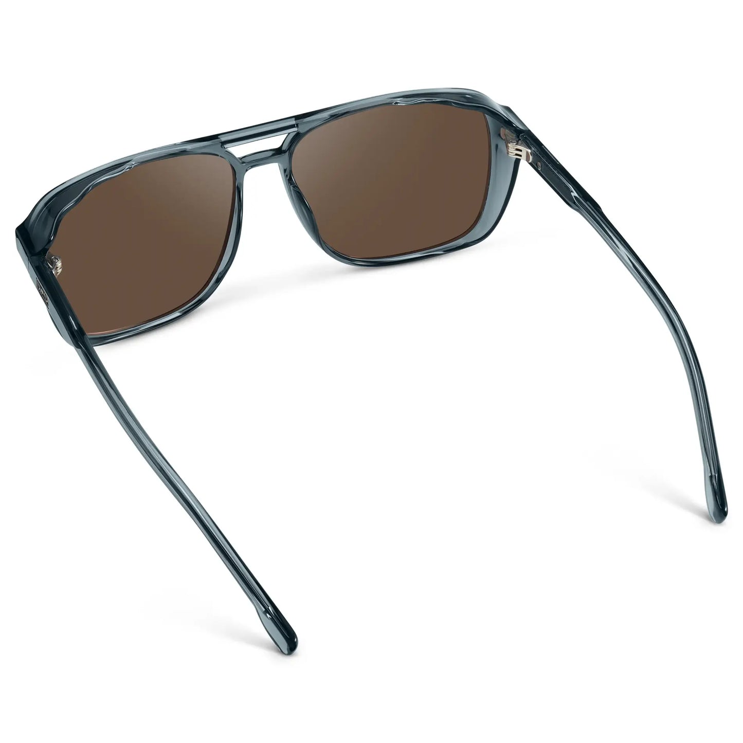 Stone Blue / Brown Lens || Back view of Stone Blue Square Aviator Sunglasses with Brown Polarized Lenses on a white background
