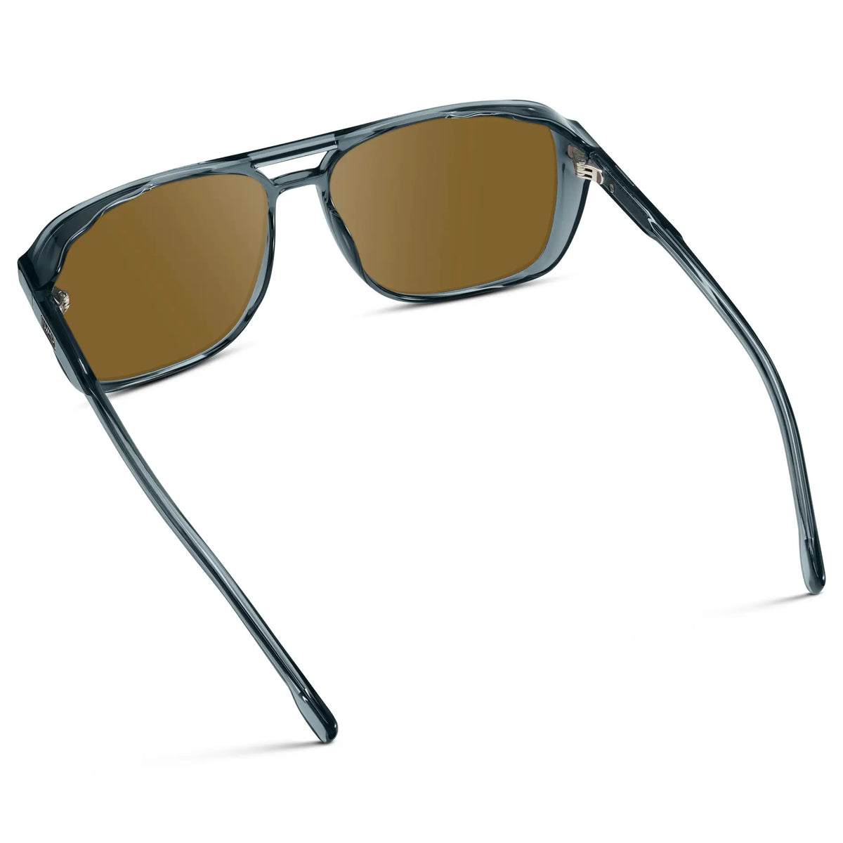 Stone Blue / Amber || Back view of Stone Blue Men's Square Aviator Prescription Sunglasses with Brown Lenses on a white background