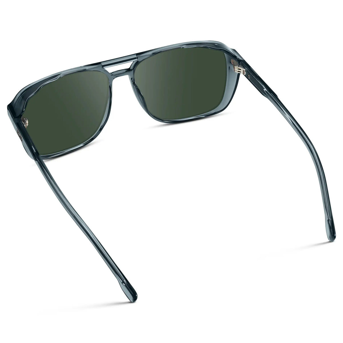 Stone Blue / G15 || Back view of Stone Blue Men's Square Aviator Prescription Sunglasses with Green Lenses on a white background