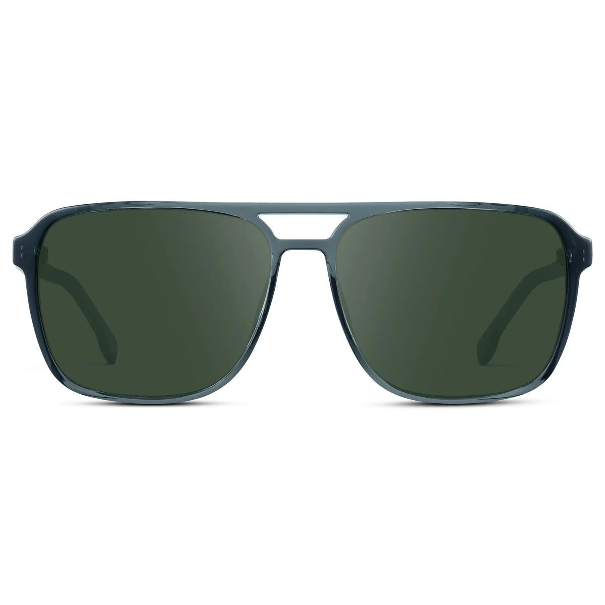 Stone Blue / G15 || Stone Blue Men's Square Aviator Prescription Sunglasses with Green Lenses on a white background