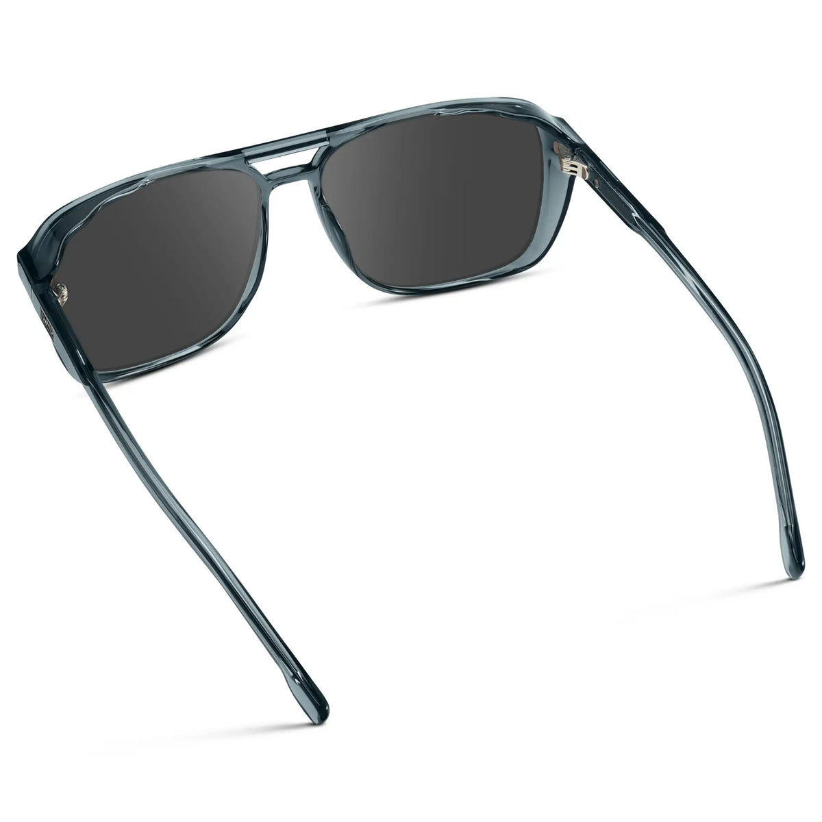 Stone Blue / Grey || Back view of Stone Blue Men's Square Aviator Prescription Sunglasses with Grey Lenses on a white background