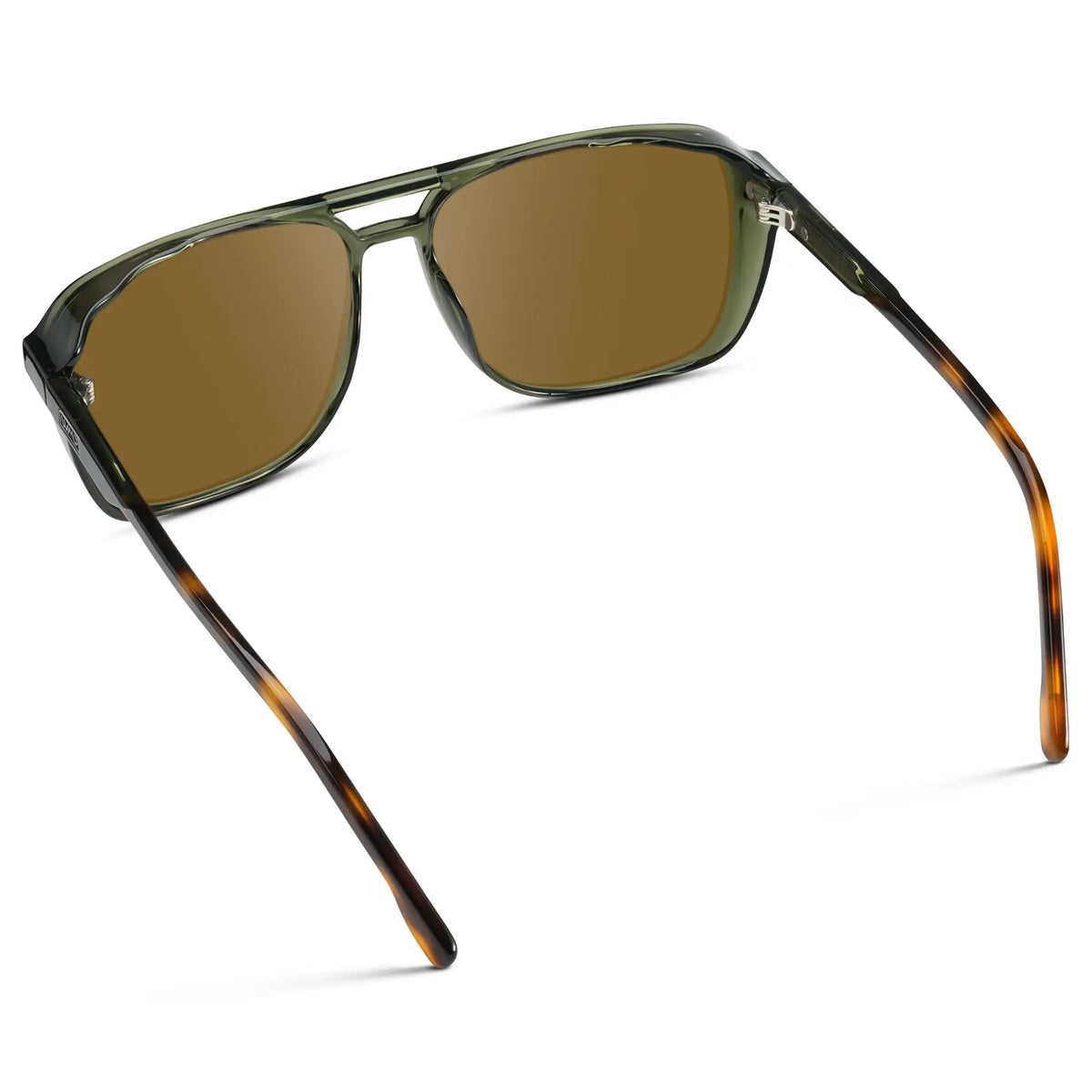 Tortoise Sage / Amber || back view of Tortoise Sage Men's Square Aviator Prescription Sunglasses with Brown Lenses on a white background