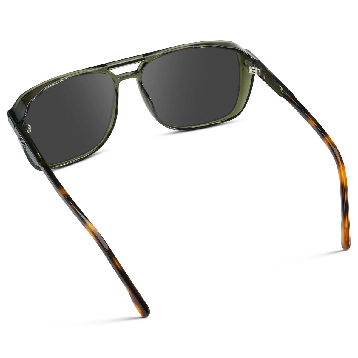 Tortoise Sage / Grey || Back view of Tortoise Sage Men's Square Aviator Prescription Sunglasses with Grey Lenses on a white background